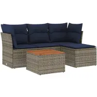 vidaXL 5-delige loungeset voor buiten, met kussens, grijs, kunststof riet