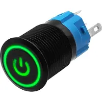 Proride Metalen Pulsschakelaar 12V OFF-(ON) - 16mm - Momentschakelaar - Spatwaterdicht - 12V/24V - LED Indicatie Groen
