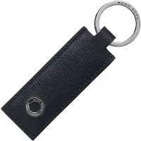 BOSS Sleutelhanger van blauw gestructureerd leer met hardware met logogravure