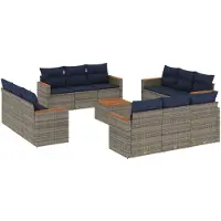 vidaXL 13-delige loungeset voor de tuin met kussens, grijs, kunststof riet