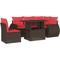 vidaXL 6-delige tuinbankset met kussens, bruin polyrotan