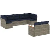 vidaXL 9-delige loungeset voor de tuin met kussens, grijs, kunststof vlechtwerk