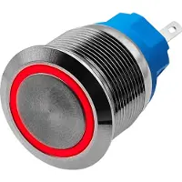 Proride Metalen Pulsschakelaar 220V OFF-(ON) - 22mm - Momentschakelaar - Spatwaterdicht - LED Indicatie Rood