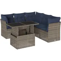 vidaXL 6-delige loungeset voor de tuin met kussens, grijs, kunststof vlechtwerk