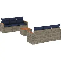 vidaXL 7-delige loungeset voor buiten, met kussens, grijs, kunststof riet
