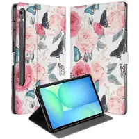 B2Ctelecom Tablet Book Case Butterfly Roses Samsung Galaxy Tab S10 FE | Tab S9 FE