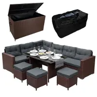 MonsterShop Rattan Hoekset & Kussenopbergbox - Bruin