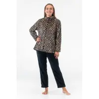 Gaubert Dames Fleece Huispak en Pyjama met Rits - Ochtendjas - Panterprint - Superzacht Fleece - 2330 Beige - Maat M