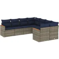 vidaXL 8-delige tuinbankset met kussens, grijs polyrotan
