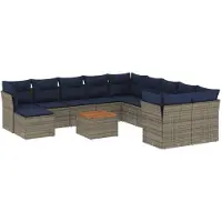 vidaXL 12-delige loungeset voor de tuin met kussens, grijs, kunststof vlechtwerk