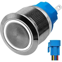 Proride Metalen Drukschakelaar 220V ON-OFF - 22mm - Aan/uit schakelaar met Aansluitkabel - Spatwaterdicht - LED Indicatie Wit