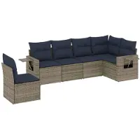 vidaXL 6-delige loungeset voor de tuin met kussens, grijs, kunststof vlechtwerk