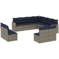 vidaXL 11-delige loungeset voor de tuin met kussens, grijs, kunststof vlechtwerk