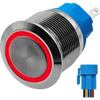 Proride Metalen Drukschakelaar 12V ON-OFF - 22mm - Aan/uit schakelaar met Aansluitkabel - Spatwaterdicht - 12V/24V - LED Indicatie Rood