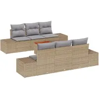vidaXL Tuinset met 7 zitplaatsen. Beige en lichtgrijs, gemaakt van polyrotan