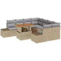 vidaXL Tuinbank Set 9 st Beige Poly rattan