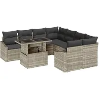vidaXL Tuinbank Set 9 st Lichtgrijs poly rattan