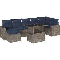 vidaXL 8-delige loungeset voor de tuin met kussens, grijs, kunststof vlechtwerk