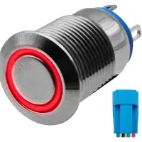 Proride Metalen Pulsschakelaar 12V OFF-(ON) - 12mm - Momentschakelaar met Aansluitkabel - Spatwaterdicht - 12V/24V - LED Indicatie Rood