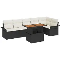 vidaXL Tuinbank Set 7 st Zwart en Crème poly rattan