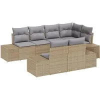 vidaXL Tuinbank Set 7 st Beige en Lichtgrijs poly rattan