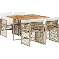 vidaXL 5-delige Tuinset met kussens poly rattan beige