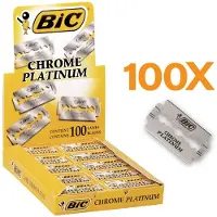BIC scheermesjes, 100 stuks, chroom, platina, geschikt voor elk scheermesje, roestvrij