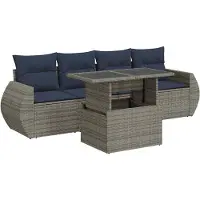 vidaXL 5-delige Loungeset met kussens poly rattan acacia grijs