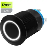 Proride Metalen Pulsschakelaar 220V OFF-(ON) - 12mm - Momentschakelaar - Spatwaterdicht - LED Indicatie Wit