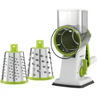King Hoff Draaiende Rasp 3-in-1 - Groen - Met 3 Verwisselbare RVS Drums - Zuignap - KH-1960 - Handrasp - Multifunctionele Rasp
