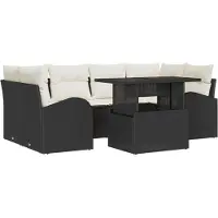 vidaXL Tuinbank Set 7 st Zwart poly rattan