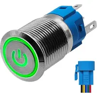 Proride Metalen Drukschakelaar 220V ON-OFF met Aansluitkabel - 16mm - Aan/uit schakelaar - Spatwaterdicht - LED Indicatie Groen