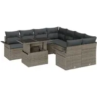 vidaXL Tuinset met 9 stukken, grijs, van polyrotan