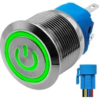 Proride Metalen Drukschakelaar 220V ON-OFF met Aansluitkabel - 22mm - Aan/uit schakelaar - Spatwaterdicht - LED Indicatie Groen