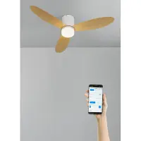 Create - 40W stille plafondventilator Ø132 cm - Wit / Licht hout - Met licht - WIFI + Afstandsbediening - WIND LITE