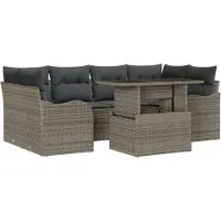 vidaXL Tuinbank Set 7 st 6-Aantal zitplaatsen Grijs Poly Riet