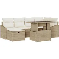 vidaXL Tuinbank Set 7 st Beige poly rattan
