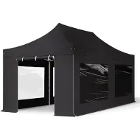 TOOLPORT 3x6 m Easy up partytent met zijwanden (4 panorama), PROFESSIONAL alu 40mm, zwart