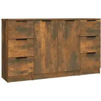 vidaXL - Dressoirs - 3 - st - bewerkt - hout - gerookt - eikenkleurig