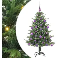 vidaXL Kunstmatige Voorverlichte Kerstboom met Ballenset Groen 120 cm