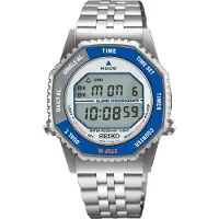 Seiko automatisch zilver heren horloge met blauwe wijzerplaat & roestvrij stalen band