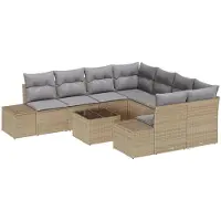 vidaXL Tuinbank Set 9 st Beige en Grijs poly rattan