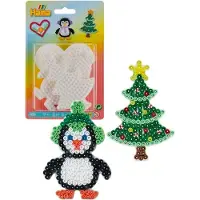 Hama midi strijkkralen winter set met 3 grondplaten / vormen: grondplaat Kerstboom / dennenboom, pinguïn, hartje (strijkparels / beads), creatief kralen cadeau voor Kerstmis!