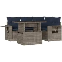 vidaXL 5-delige loungeset voor buiten, met kussens, grijs, kunststof riet
