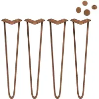 Monster 4 x 71 cm hairpin retro pootjes tafelpoten pinpoten - 2 staven - 12 mm - antiek koper