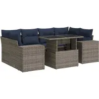vidaXL 7-delige Loungeset met kussens poly rattan acacia grijs