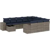 vidaXL 11-delige loungeset voor de tuin met kussens, grijs, kunststof vlechtwerk