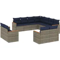 vidaXL 11-delige loungeset voor de tuin met kussens, grijs, kunststof vlechtwerk