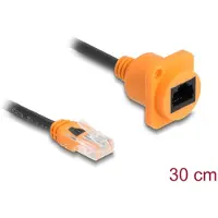 DeLOCK D-Type RJ45 cable plug to jack Cat.5e UTP orange / black 30 cm