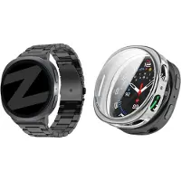 Bandz Bundel – RVS Schakelband ‘Classic’ Zwart (inclusief Inkortset) + Strap-it Soft Case Zilver geschikt voor Samsung Galaxy Watch 8 (44mm)